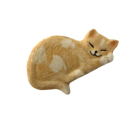 Vintage 80's Bisque Ceramic Orange Tabby Cat Kitty Brooch Hand Painted Signed - Picture 7 of 7